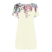 Sakmal Mid-Length Summer Dresses for Women Crew Neck Floral Short Sleeve Basic Loose Fit Sundress
