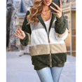 thumbnail image 4 of Womens Winter Fuzzy Fleece Jacket Hooded Color Block Patchwork Cardigan Coats Outerwear with Pockets Green M, 4 of 9
