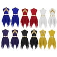 thumbnail image 3 of Girls Liturgical Praise Dance Dress Metallic Contrast Color Sleeveless Asymmetrical Hem Performance Costumes, 3 of 7