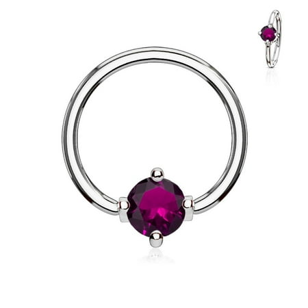 Septum Closure - MoBody 16G-14G Round CZ Prong Set Captive Bead Piercing Ring Surgical Steel Ball Closure Septum Helix Cartilage Lip Piercing Jewelry (Silver-Tone/Red CZ, 16G (1.2mm) 3/8