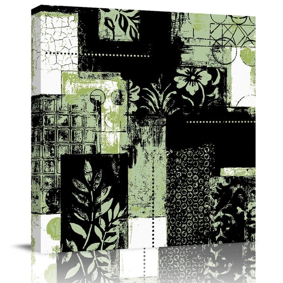 Wall Art Prints, Sage Green Black Framed Canvas Prints for Bedroom Living Room Bathroom Office, Modern Abstract Art Botanical Gallery Wrap Wall Art Poster for Gifts Home Decor 12"x12"