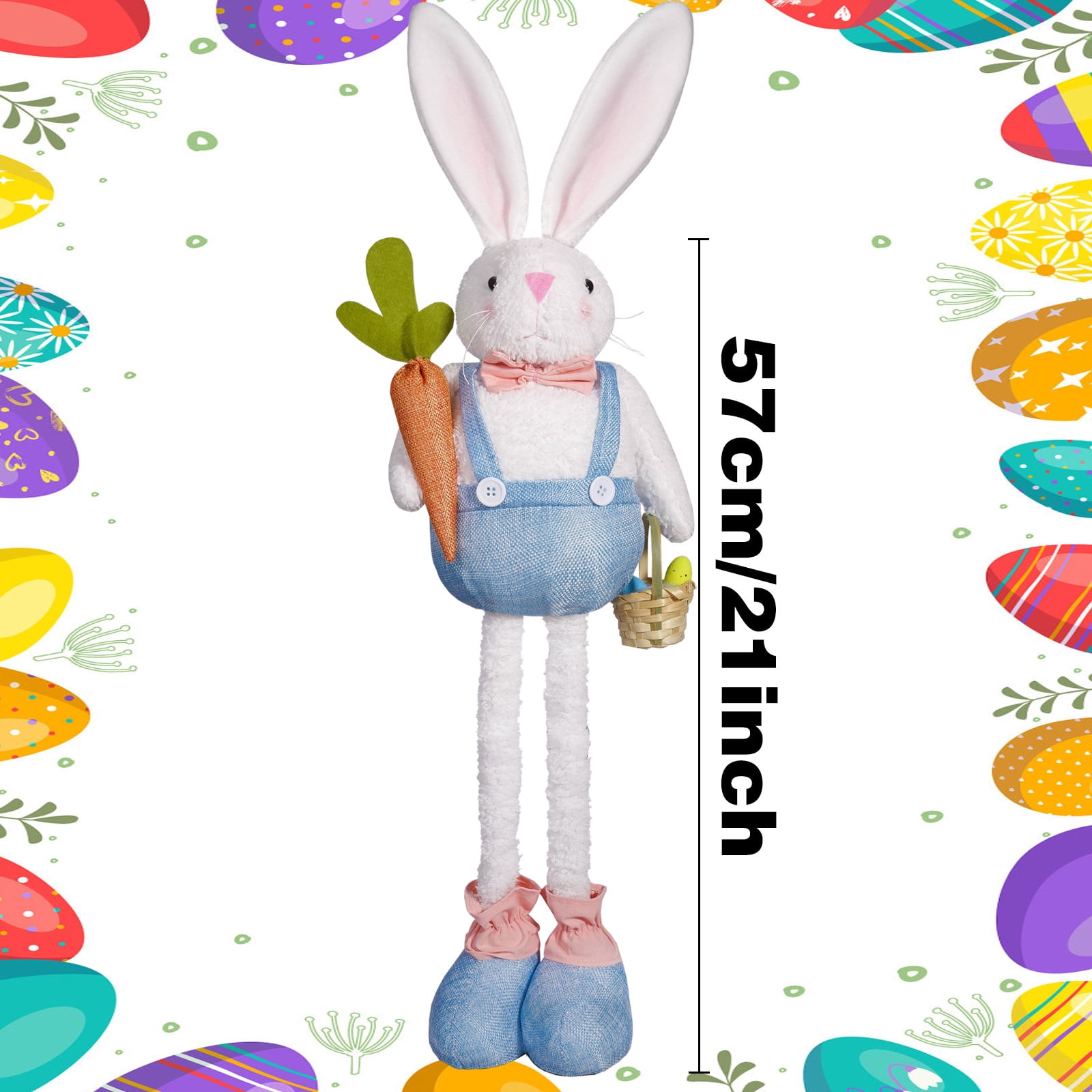 Easter Bunny Telescopic Leg Doll Holding Radish Basket Cute Plush Doll Ornament,Easter Bunny Plush Decorations Easter Bunny Stuffed Animal Cute Rabbit Plush Easter Basket Stuffers Gifts