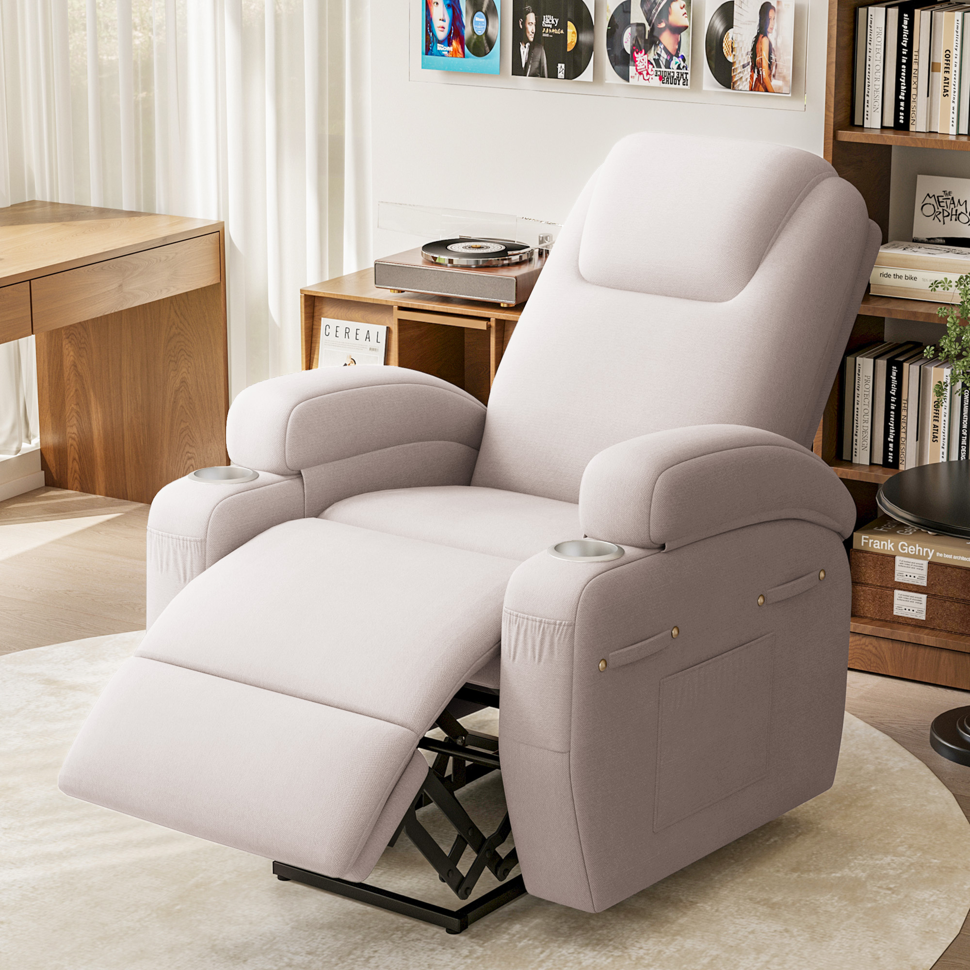 Homall Power Lift Recliner with Eight Vibrating Massages Ergonomic Single Sofa with Side Pocket for Elderly,Beige