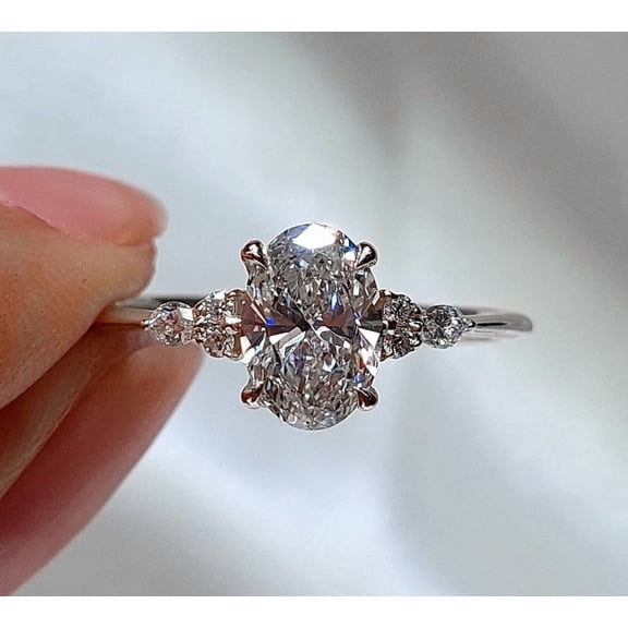 solitaire jewels 2.5CT Oval Moissanite 7 Stone Engagement Ring For Women, 14K White Gold Plated Over Silver, D Color VVS Clarity