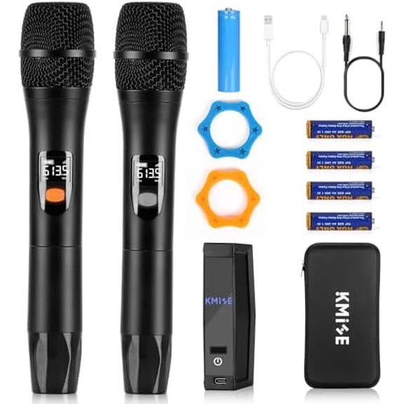 Wireless Microphones, Dual Cordless Mics 2x30 UHF Adjustable Frequencies with 2 Metal Microphones,Rechargeable Receiver,Auto Paired,1/4 "Output for Karaoke,Party,DJ,Wedding,Church$$Music