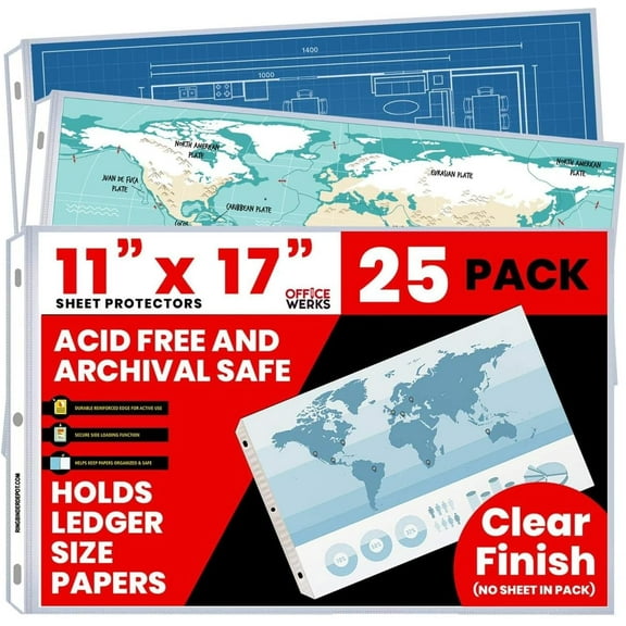 11" x 17" Sheet Protectors, Landscape View, 25 Packs