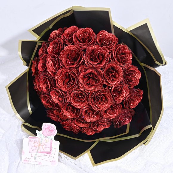 Bouquet de rosas con purpurina, Waipfaru, falsas, artificiales, color rojo 24