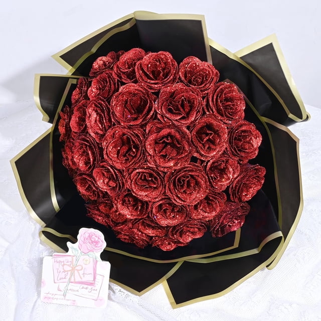 Bouquet de rosas con purpurina, Waipfaru, falsas, artificiales, color rojo 24