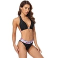 thumbnail image 3 of Sociala V Neck Halter Bikini Sets Mid Bottoms Color Block Two Piece Swimsuits, 3 of 5