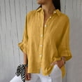 thumbnail image 2 of Busydd Womens Tops V Neck 3/4 Bubble Sleeve Cotton Linen Shirts Solid Color Lapel Dressy Blouses Fashion Loose Button Down T Shirts Summer Casual Tie Back Tops,Plus Size Tops for Women S-5XL, 2 of 9