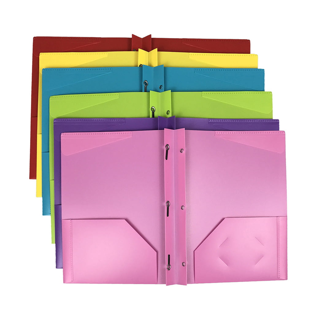 Poly 2 Pocket Folders with Fasteners Set of 7 Assorted Colors Office Depot 