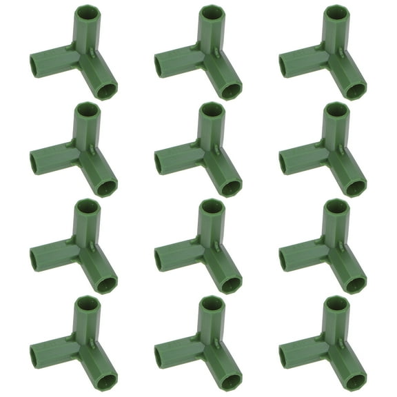 Uxcell 12 Pcs 11mm Greenhouse Frame Building Connectors, 3 Way Right Angle Pipe Fitting for Grape Trellis/Sunscreen Shed/Gardening Plant Stakes [Green]