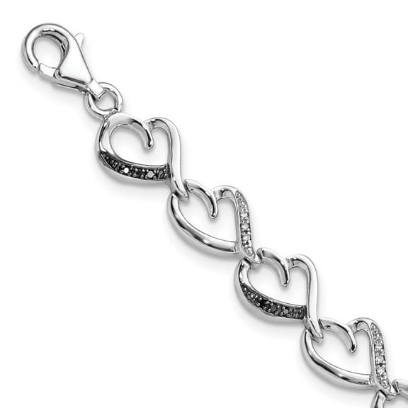 White Night Sterling Silver Rhodium-plated Black and White Diamond Heart Infinity 7.5 Inch Bracelet Q-QDX1214