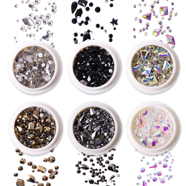 cajas de uñas con parte trasera plana, diamantes de imitación, gemas de cristal, diamantes de imitación, uñas 3D, piedras de uñas, joyas de uñas, decoración de uñas, proceso de bricolaje