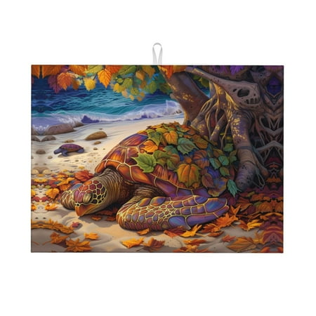 

Dish Drying Mat Colorful Maple Leaf Beach Turtle Highly Absorbent Microfiber Drying Mat Kitchen Counter or Sink Drawer Liner 18x24 Kitchen Drying Mat Coffee Mat Kitchen Essentials