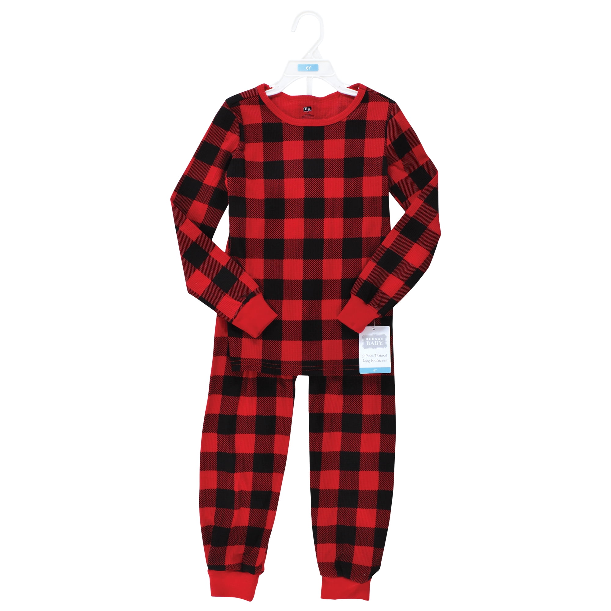 Hudson Baby Thermal Long Underwear 2pc Set, Buffalo Plaid, 6-12 Months