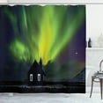 thumbnail image 1 of Ambesonne Iceland Shower Curtain, House and Aurora Borealis, 69"Wx70"L, Lime Green Indigo, 1 of 3