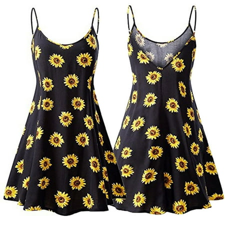 

Women S Vintage Printed Sleeveless Strappy Summer Beach Swing Camis Dress Yellow XL Women s Dress