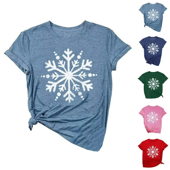 Women's Christmas Snowflake Tshirt Shirts 2025 Short Sleeve Crewneck Holiday Xmas Graphic Tees
