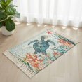 thumbnail image 3 of Coastal Turtle Bathroom Rug 2'x3', Summer Beach Nautical Coral Starfish Low Profile Front Entryway Rug with Tassels, Woven Cotton Washable Kitchen Mat Carpet for Foyer Bedroom Back Door Decor, 3 of 9