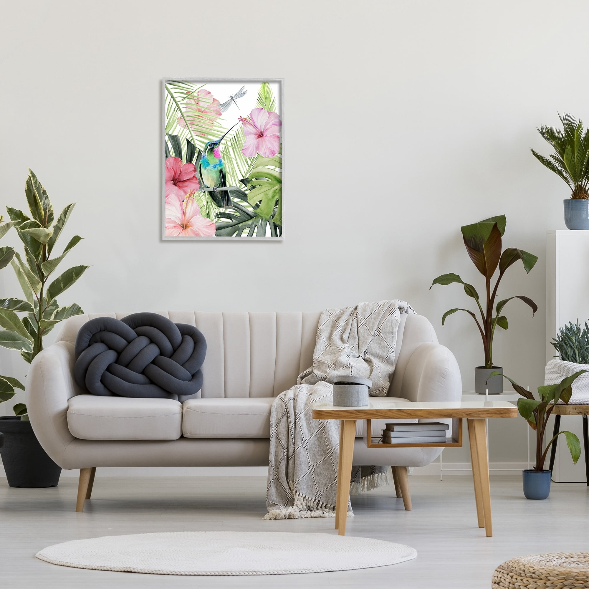 Stupell Industries Hummingbird Tropical Hibiscus Animals & Insects Painting Gray Framed Art Print Wall Art