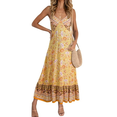 

Emmababy Women Sexy Suspender Dress Floral Print Sleeveless V-neck One-piece