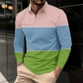 thumbnail image 2 of Timoontee Shirts for Men Modern Fit Long Sleeve Lapel Pullover Casual T-Shirts Lightweight Workout Color Block Zipper Tops Pink L, 2 of 5