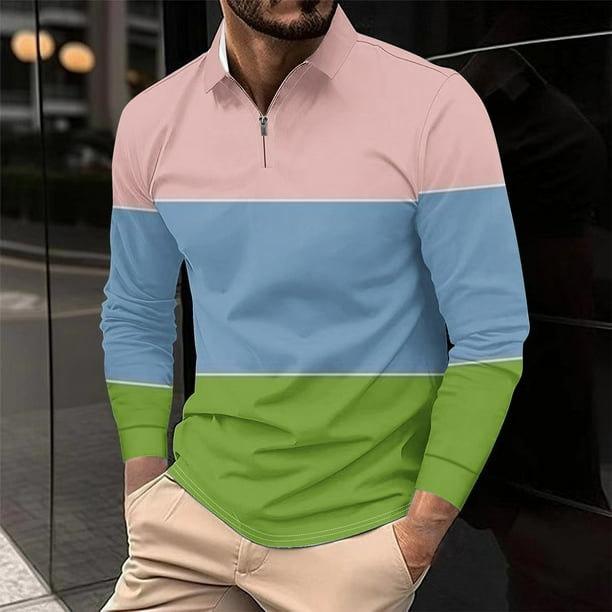 Blusa y camisa de manga larga con cuello vuelto para hombre, informal, con cuello vuelto, estampado, para fitness, deportiva, de manga larga, de poliéster