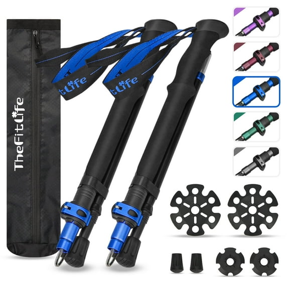 Bastones de senderismo TheFitLife, plegables y ligeros, azules