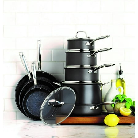 Granite Stone PRO – Hard Anodized Pots and Pans 13 Piece Premium Chef’s Cookware Set with Ultimate Non-stick Diamond & Mineral Coating, Oven & Dishwasher Safe, Black