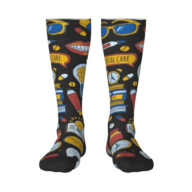 Bingfone Chaussettes de Compression à Imprimé pour Femmes et Hommes Longues Chaussettes pour Course Athlétique Cyclisme Infirmière