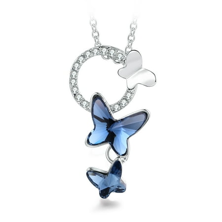 T400 Butterfly Crystal Pendant Necklace Blue Purple Pink Birthday Gift for Girls Women