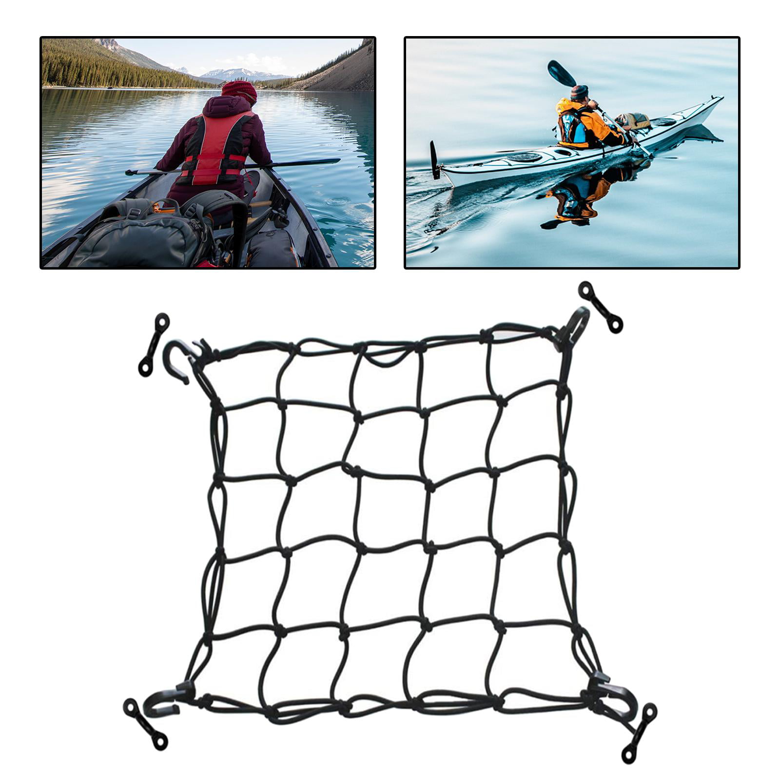 Elastic Mesh & Lashing Hooks for Canoe Marine Boat Kayak Deck Cargo Bungee Net 