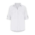 thumbnail image 3 of IROINNID Reduced Womens Long Sleeve V-Neck Shirts Solid Color Button Down Shirts Loose Blouse Lounge Work Tunic Tops With Pockets,White, 3 of 7