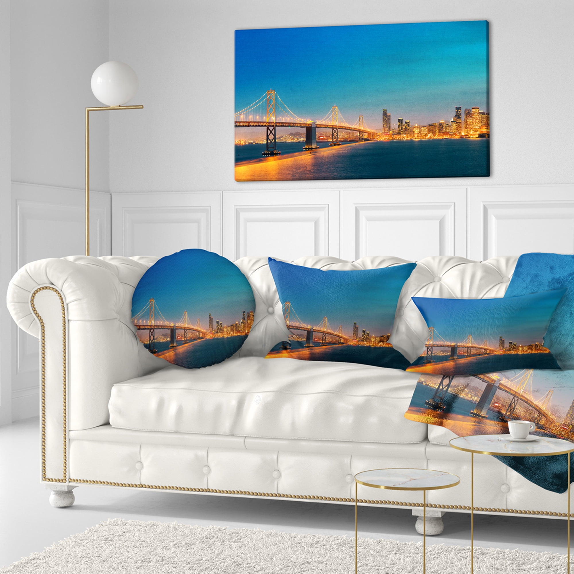 Designart Illuminated San Francisco Skyline - Cityscape Throw Pillow - 12x20