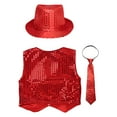 thumbnail image 4 of Alvivi Boys Sequins Waistcoat Hip-Hop Street Dance Stage Performance Vest Jacket with Hat Necktie Red 10-12, 4 of 5