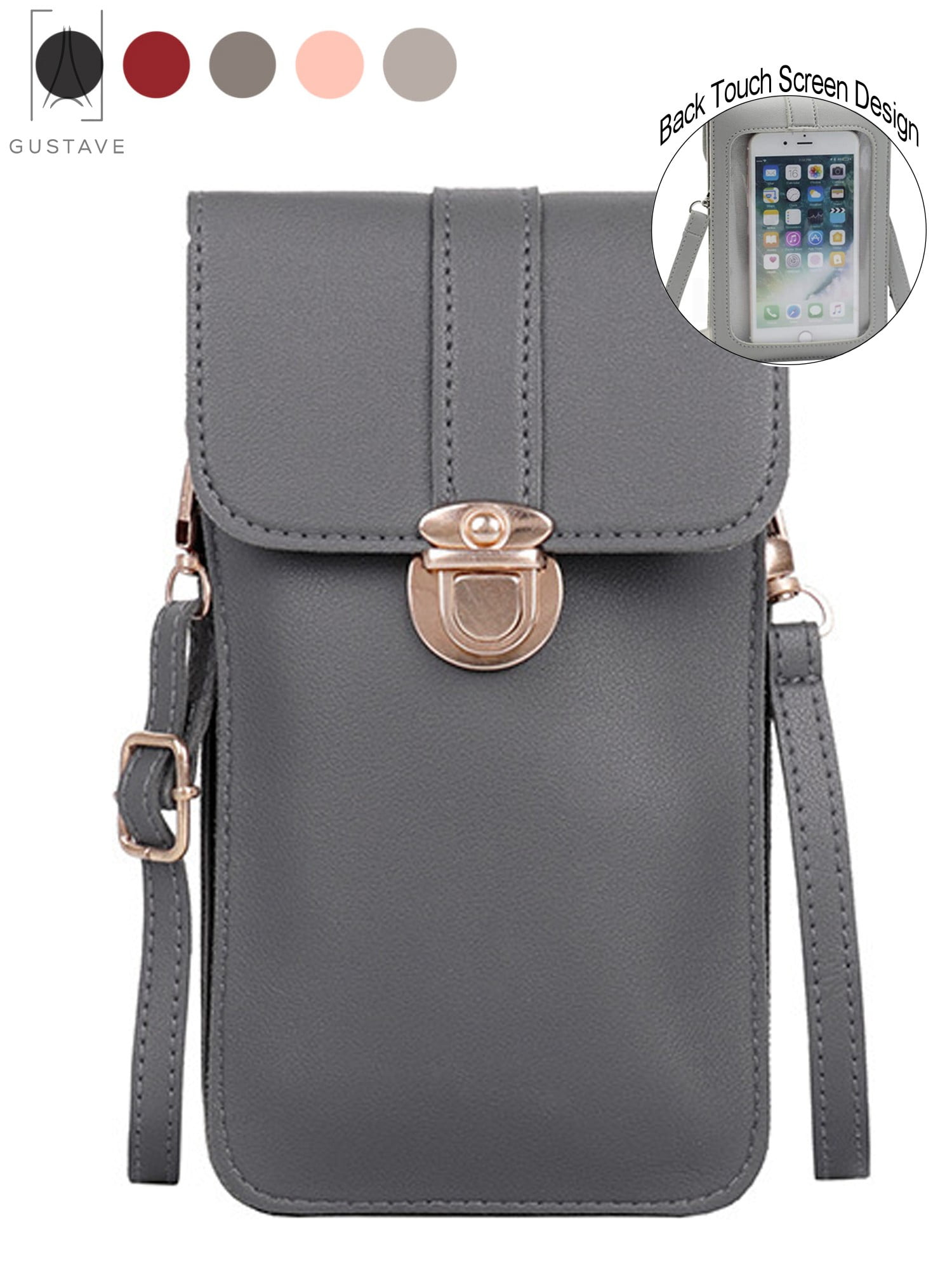 GustaveDesign Touch Screen Cell Phone Purse, PU Leather Mini Crossbody