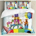thumbnail image 3 of Birthday Duvet Cover Set Twin Size, Colorful Car with Presents Toys Holiday Lollipops Party Hat Balloons Celebration, Decorative 2 Piece Bedding Set with 1 Pillow Sham, Multicolor, by Ambesonne, 3 of 3