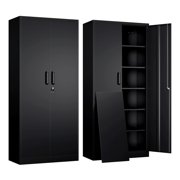 Heavy-Duty Metal Storage Cabinet with 2 Locking Doors & 5 Adjustable Shelves – 71” Steel Garage Cabinet for Tools, Office Files, Gym Equipment | Secure Multi-Purpose Organizer for Home, School, Garag