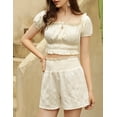 thumbnail image 3 of Women's Two Piece Outfits Elastic High Waisted Shorts Off Shoulder Ruffle Crop Top Casual Short Pant Sets, 3 of 9