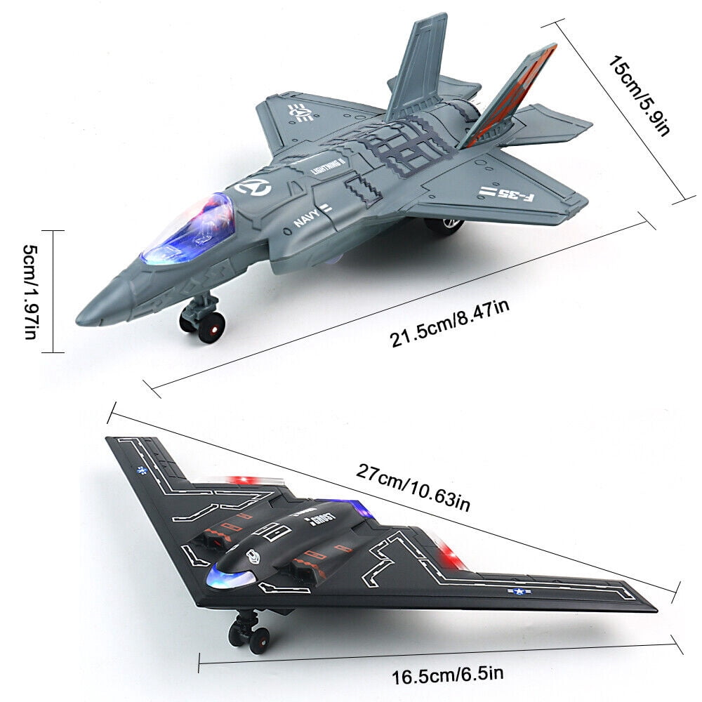 EROCK Set of 2 Diecast F-35 Jet Plane Model Fighter Toys w/Lights Sounds for Kids Gift