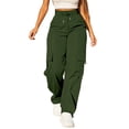 thumbnail image 3 of Women's Casual Cargo Pants Elastic Waist Straight Leg with Pockets Loose, 3 of 9
