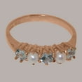 thumbnail image 5 of LBG British Made 10k Rose Gold Natural Aquamarine & Cultured Pearl Womens Eternity Ring - 33 size options - Size 7.5, 5 of 7