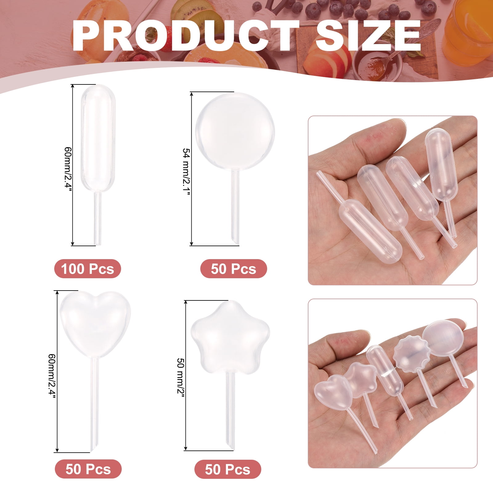 Uxcell Uxcell Cupcakes Pipettes, 250 Pcs 4ml Disposable Plastic Dessert Pipettes Strawberry Pipettes Squeeze Transfer Pipettes Droppers, Clear, 4 Shapes