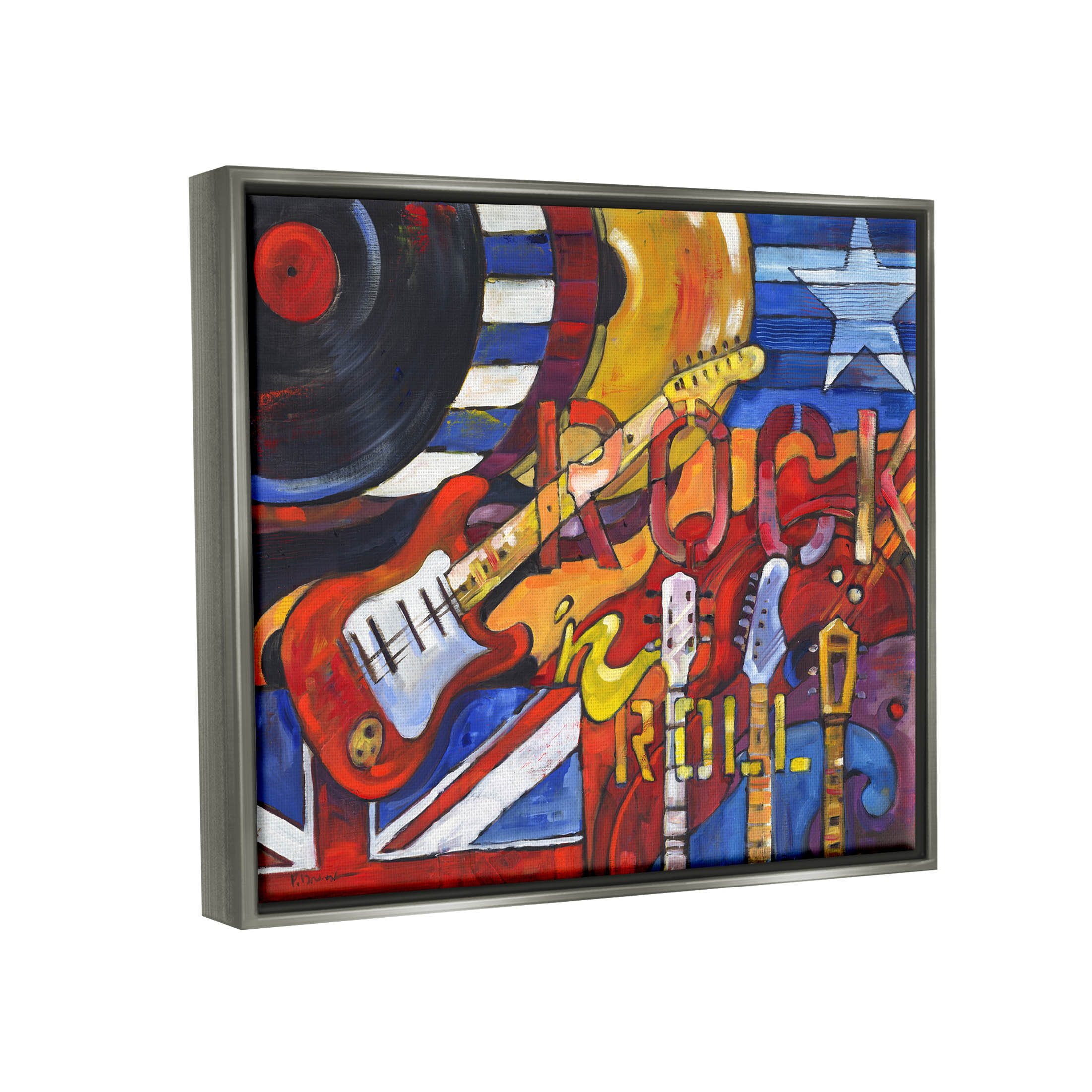 Stupell Industries Rock 'n Roll Music Tribute Painting Luster Gray Floating Framed Canvas Print Wall Art, Design by Paul Brent