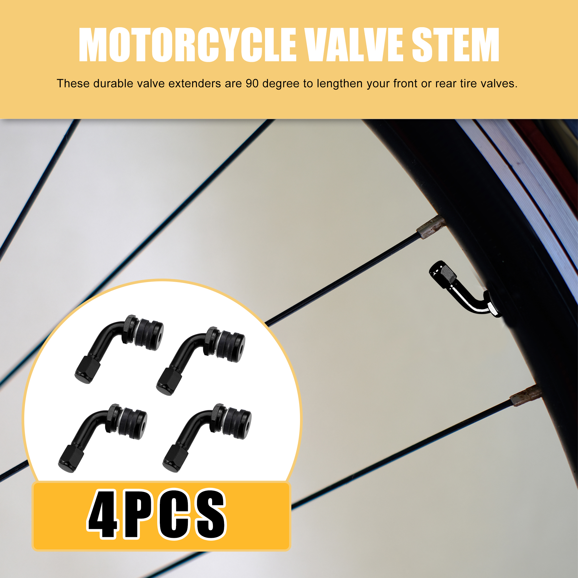 Unique Bargains 4pcs Metal 90 Degree Valve Stem Extension for Car Motorcycle Silver Tone