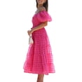 thumbnail image 2 of Biekopu Women's Summer Casual A-line Dress,Short Puff Sleeve Off Shoulder Midi Plaid Dress, 2 of 7