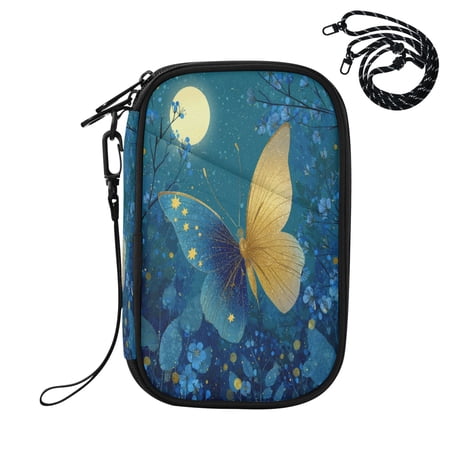 Travel Passport Holder RFID Blocking Travel Essentials with Strap Passport Case for Men/Women with Zipper, Moonlight Wings