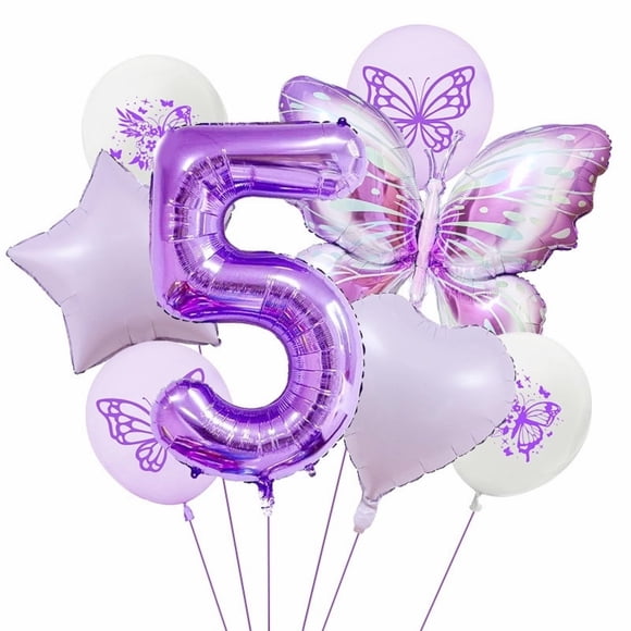 Decoraciones de fiesta para niñas de quinto cumpleaños, color morado, con globos