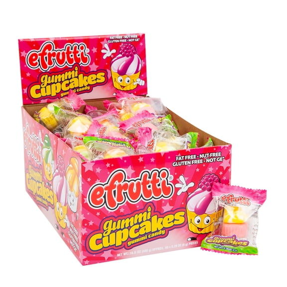 eFrutti Gummi Cupcake Candy – 60 Count Box, 0.28 oz Individually Wrapped Fruity Gummies